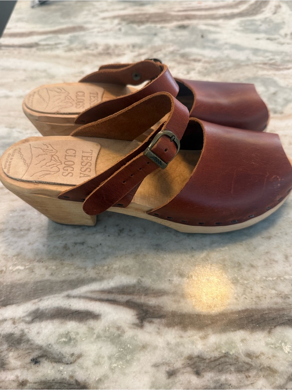 Tessa Clogs High Heel Tab Peep Toe Mikaela Sandal Clog size 40 US 8.5 / 9 - Picture 3 of 10